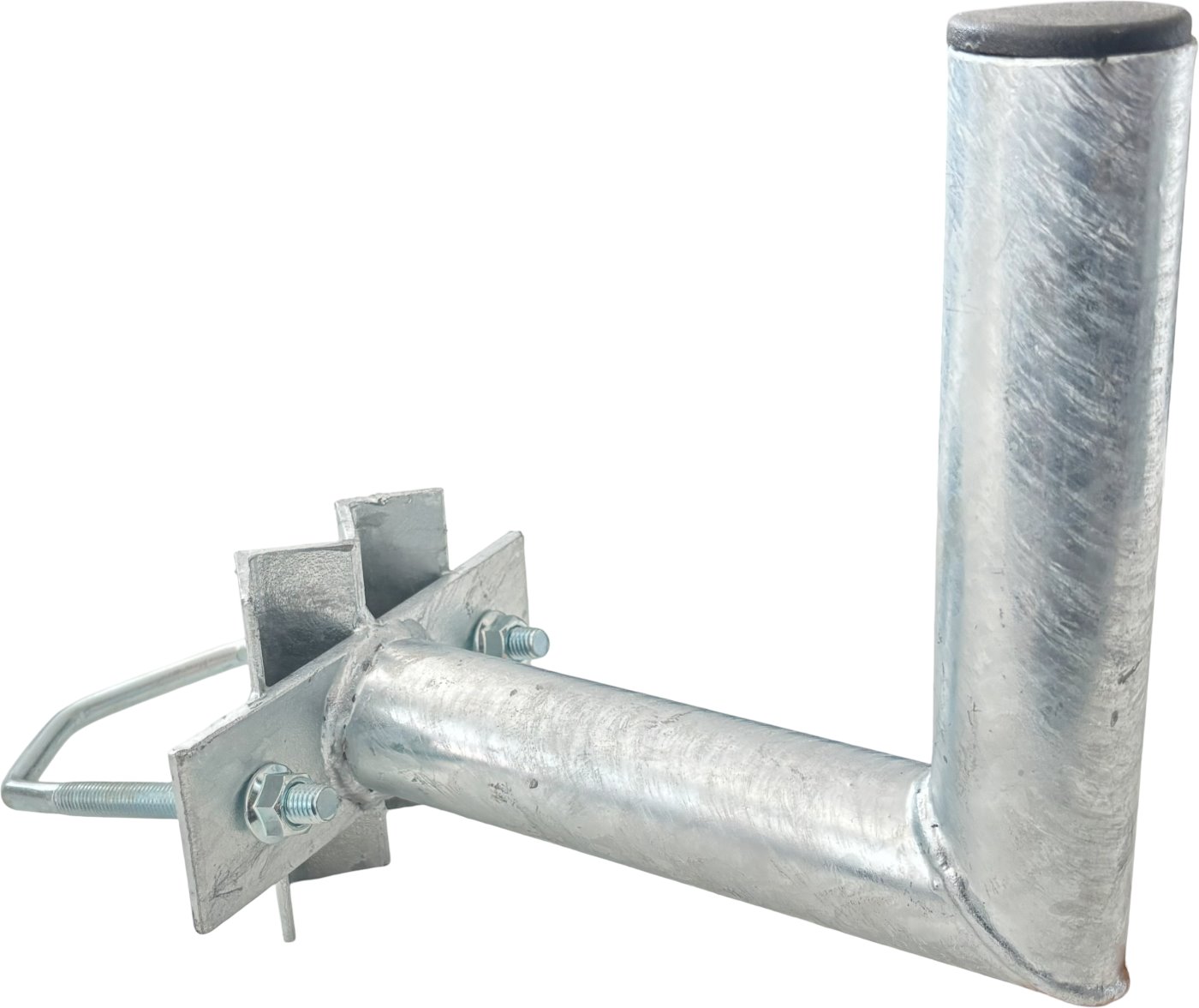 Anténní držák na stožár "L", délka 20cm, výška 20cm, průměr 42mm, třmen 100mm, žárový zinek