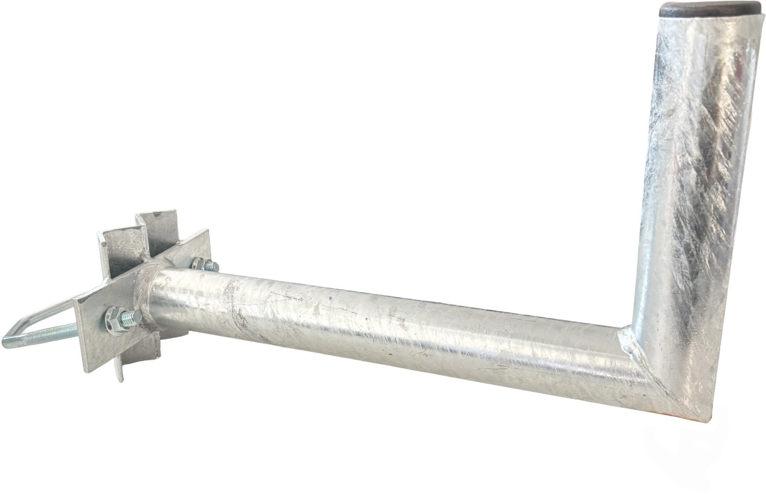 Anténní držák na stožár "L", délka 35cm, výška 20cm, průměr 42mm, třmen 100mm, žárový zinek