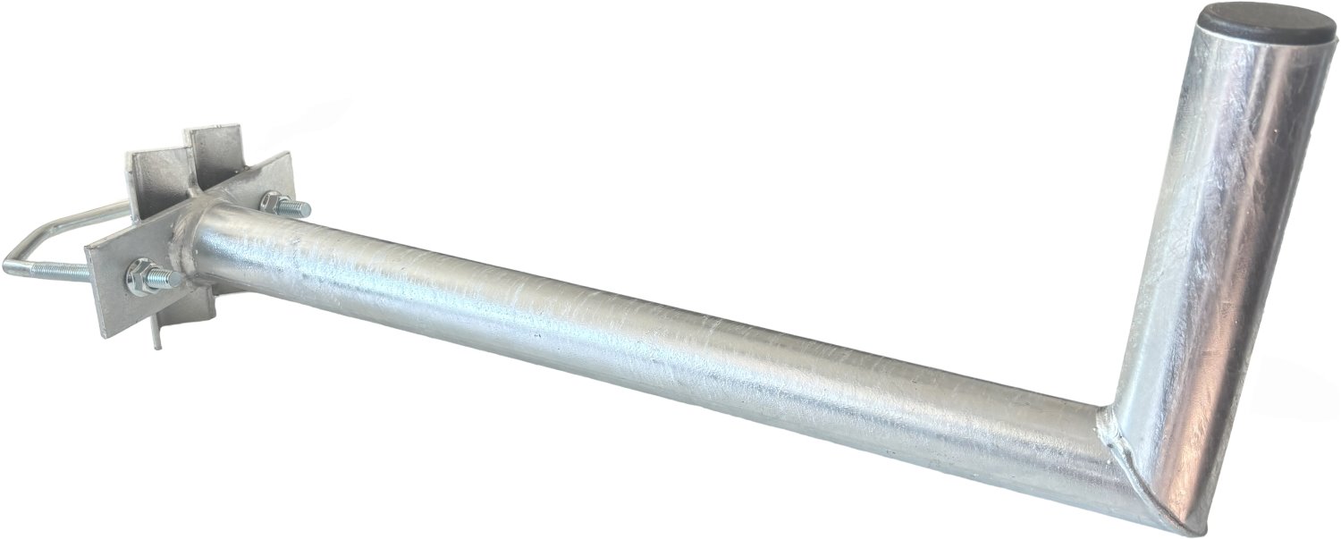 Anténní držák na stožár "L", délka 50cm, výška 20cm, průměr 42mm, třmen 100mm, žárový zinek