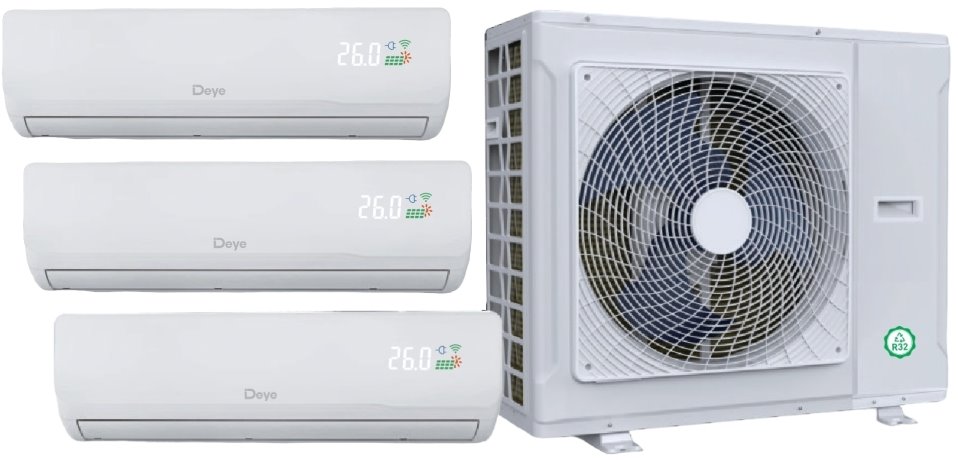DEYE Hybridní AC/DC Solární Multi-Split klimatizační set, 8kW vnější + 3x 3,5kW vnitřní jednotka