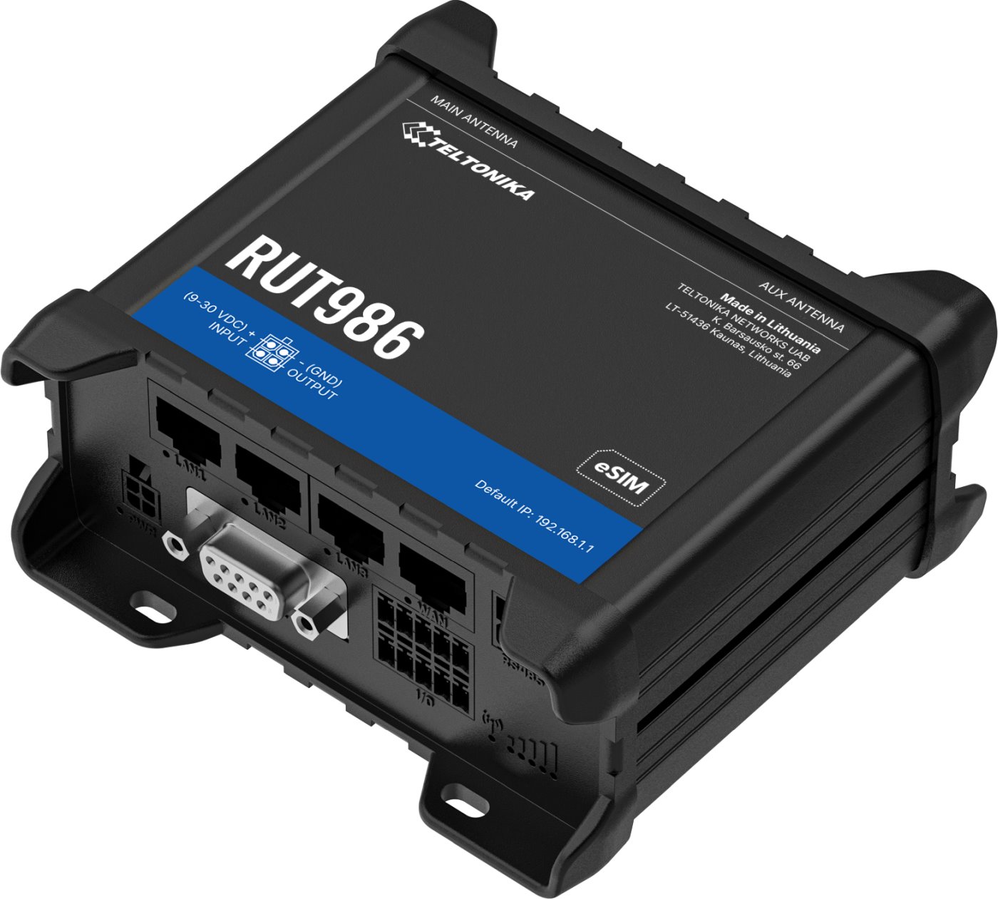 Teltonika RUT986 Industrial cellular 4G LTE Router, RS232 a RS485, GPS, eSIM
