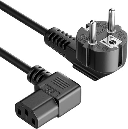 Power cable 230V angled for computer with connectors IEC C13 and Schuko, black, 2m