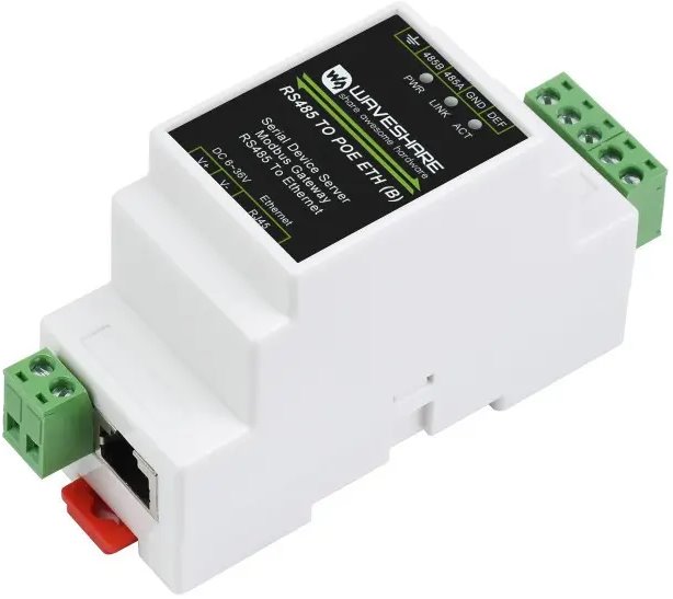 Waveshare Industrial serial server with PoE, RS485 to RJ45 Ethernet, TCP/IP