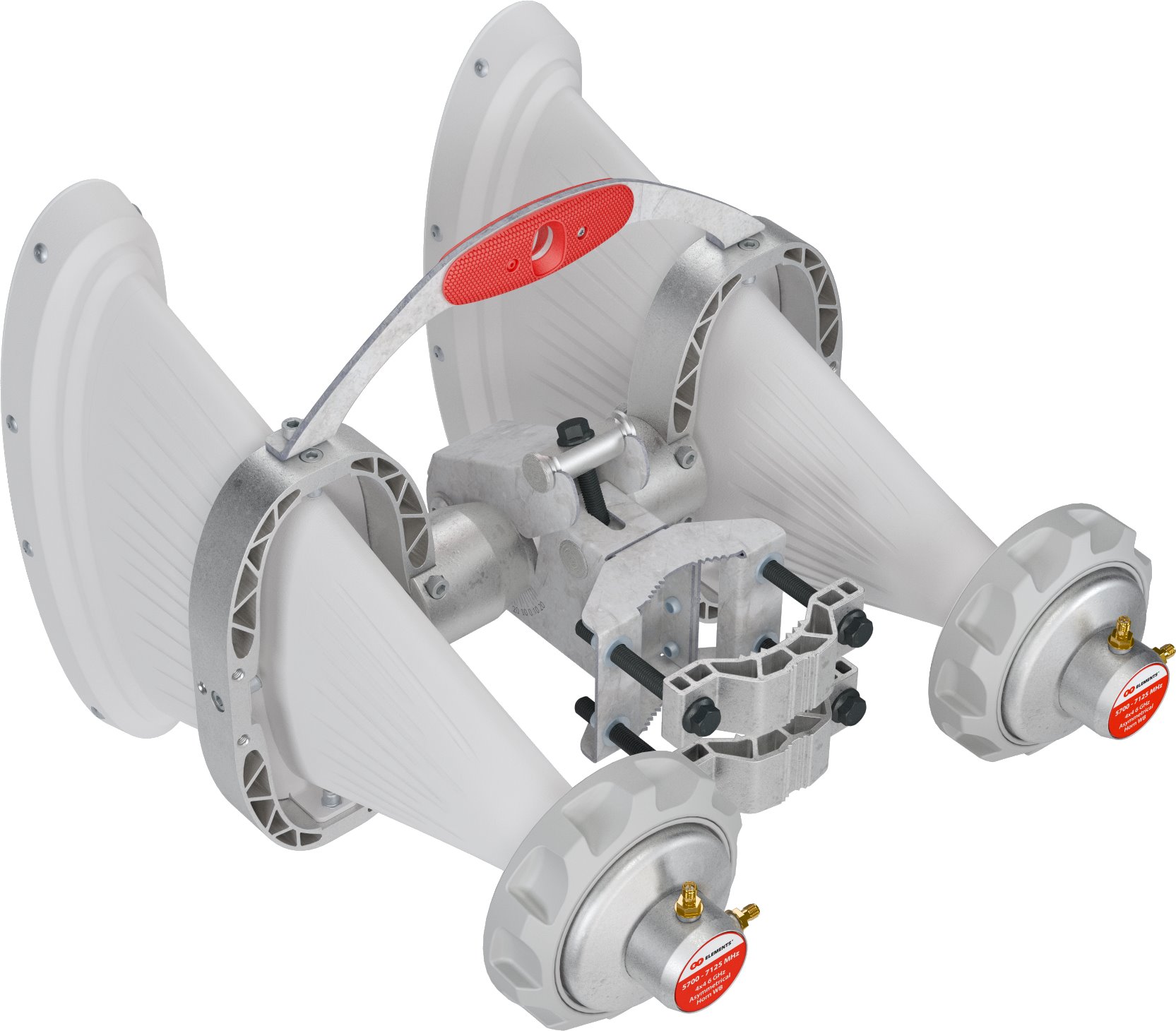 RF elements Asymmetrical sector Horn Wideband antenna with TwistPort, 4x4 MIMO, 5/6GHz, 17dBi, 60°