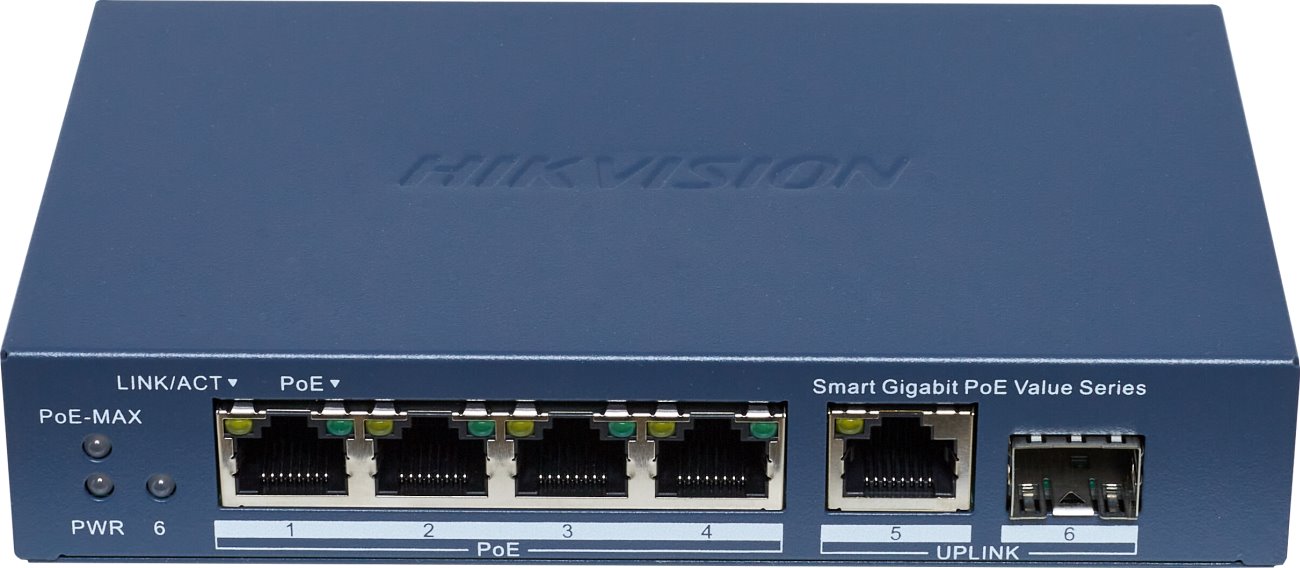 Hikvision DS-3E1506P-EI/M-4P1T1F Smart managed PoE switch, 4x PoE, 45W