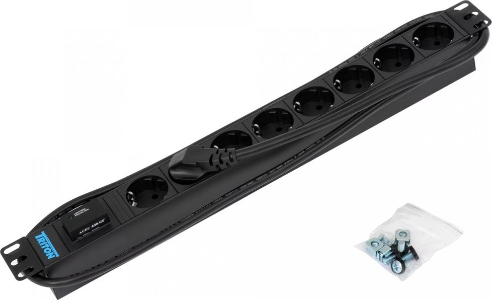 Triton distribution panel RAB-PD-X01-A1, 19", 8x 230V (type F), lightning protection, 2m cable