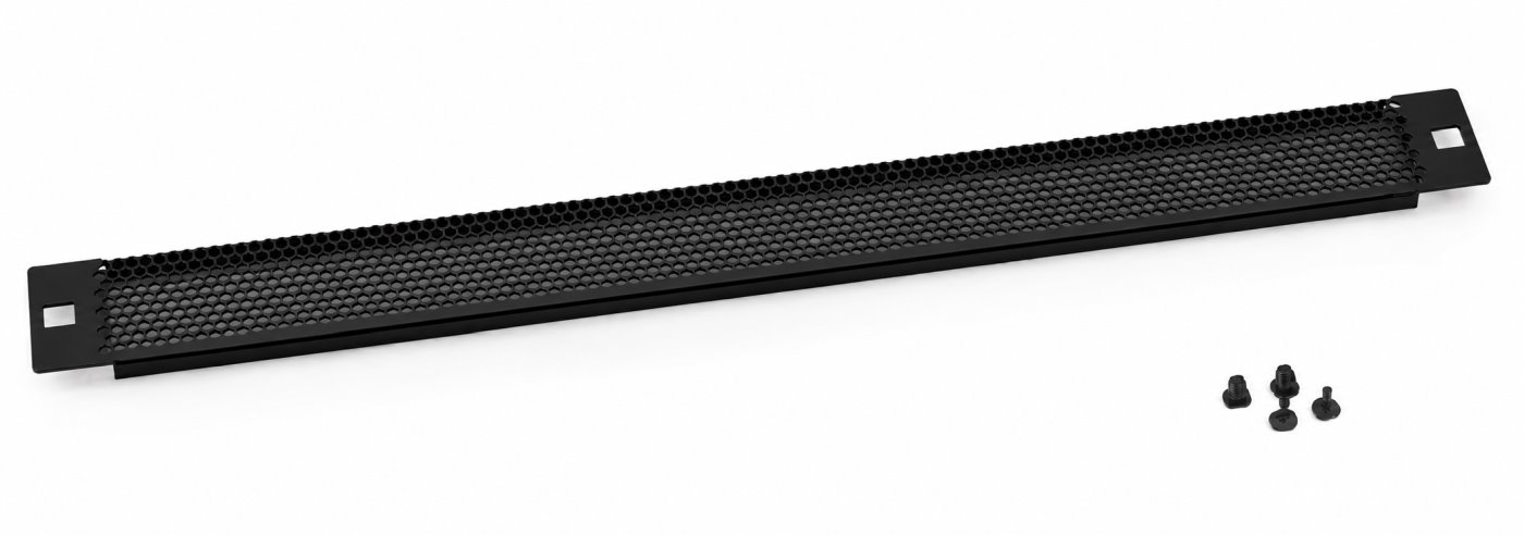 Triton blanking panel with perforation, 1U, 19", plastic mounting kit, black