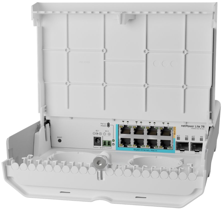 MikroTik CSS610-1Gi-7R-2S+OUT, netPower Lite 7R reverse switch