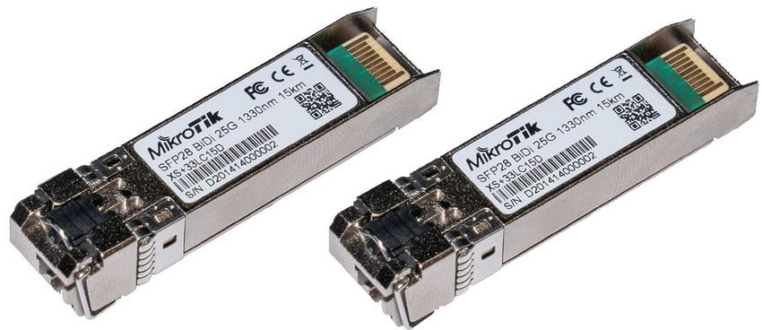 MikroTik 1/10/25G SFP28 pair of optical modules XS+2733LC15D, SM, 15km, pair