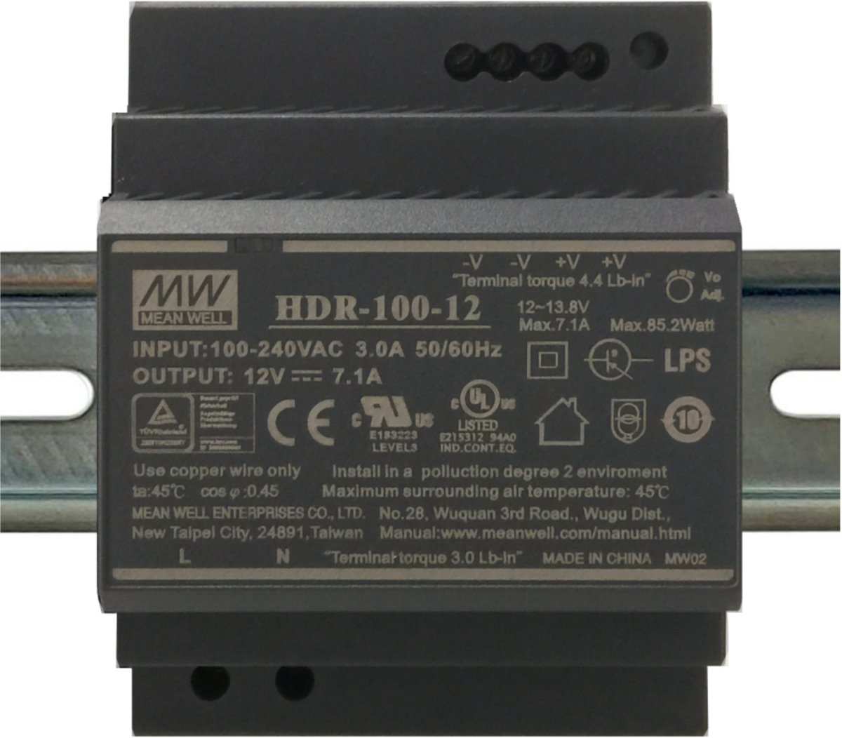 MEAN WELL HDR-100-12 Industrial power supply for DIN rail, 100W, 12V