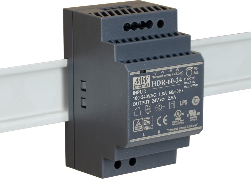 MEAN WELL HDR-60-24 Industrial power supply for DIN rail, 60W, 24V
