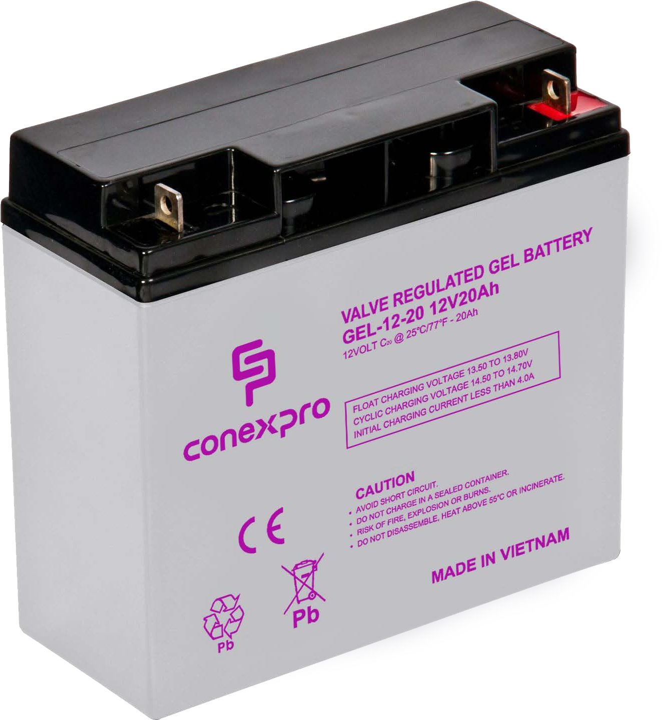 Conexpro battery gel, 12V, 20Ah, lifetime 10-12 years, M5, Deep cycle