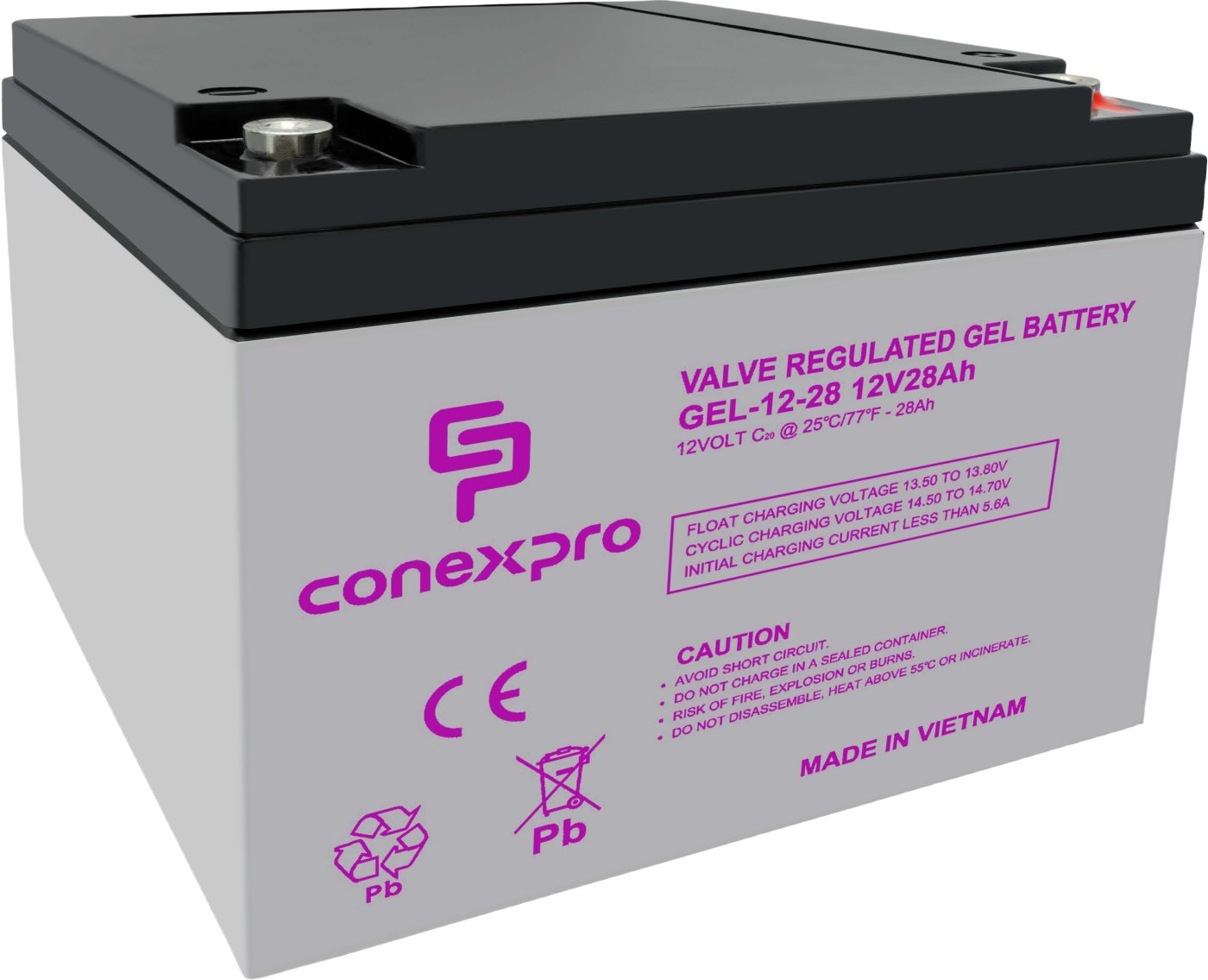 Conexpro battery gel, 12V, 28Ah, lifetime 10-12 years, M5, Deep cycle