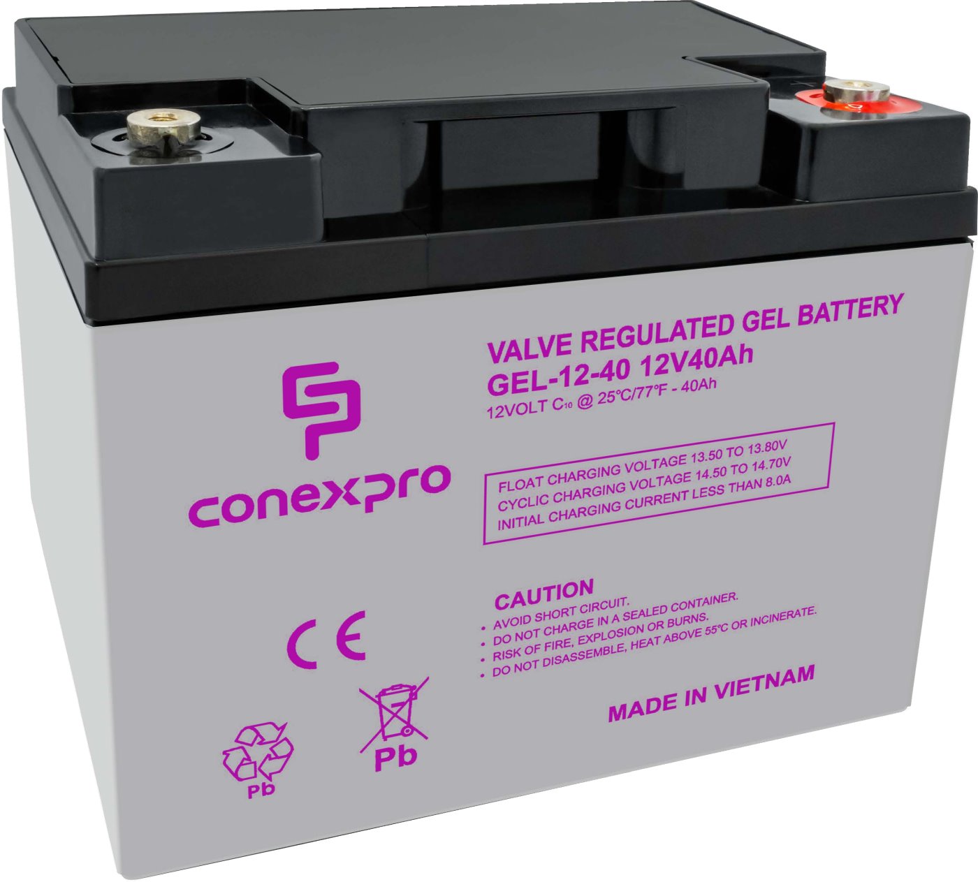 Conexpro battery gel, 12V, 40Ah, lifetime 10-12 years, M6, Deep cycle