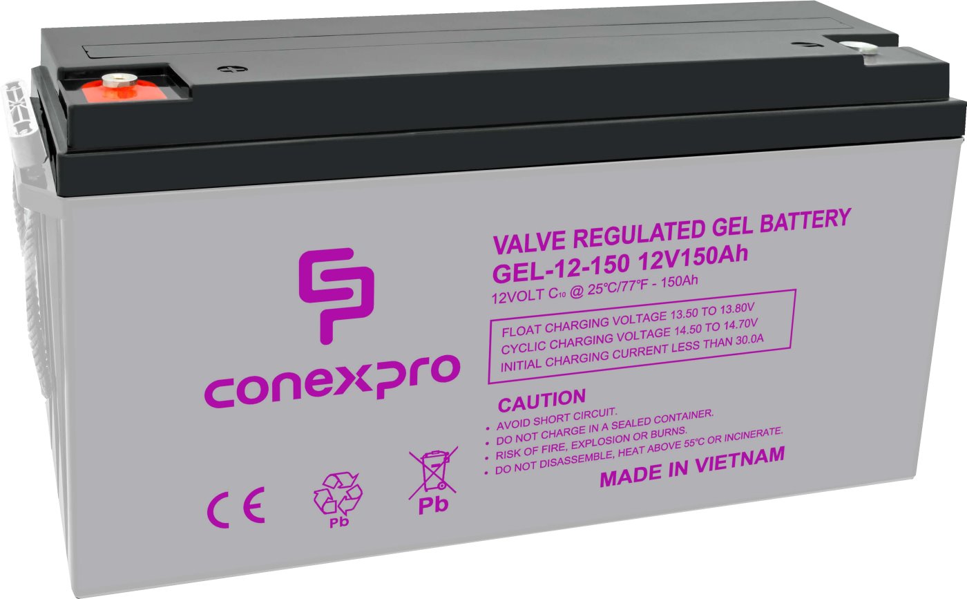 Conexpro battery gel, 12V, 150Ah, lifetime 10-12 years, M8, Deep cycle
