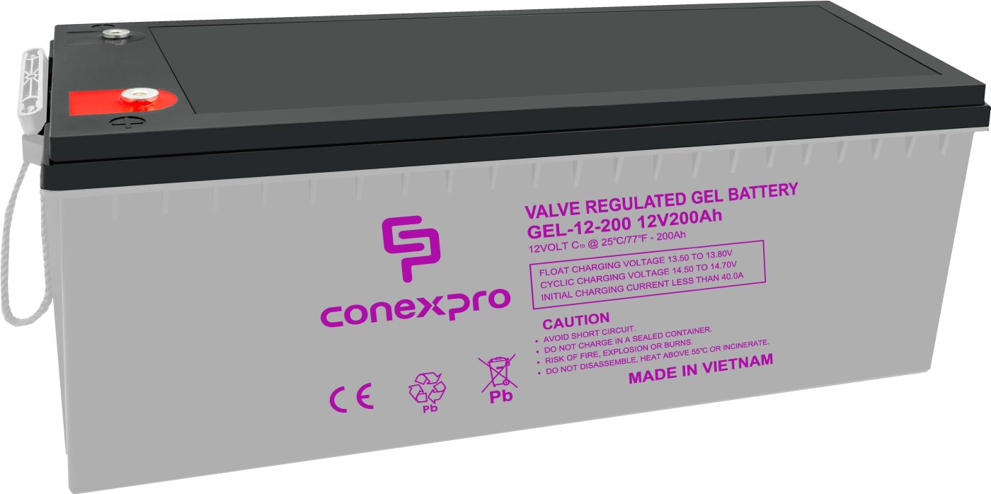 Conexpro battery gel, 12V, 200Ah, lifetime 10-12 years, M8, Deep cycle