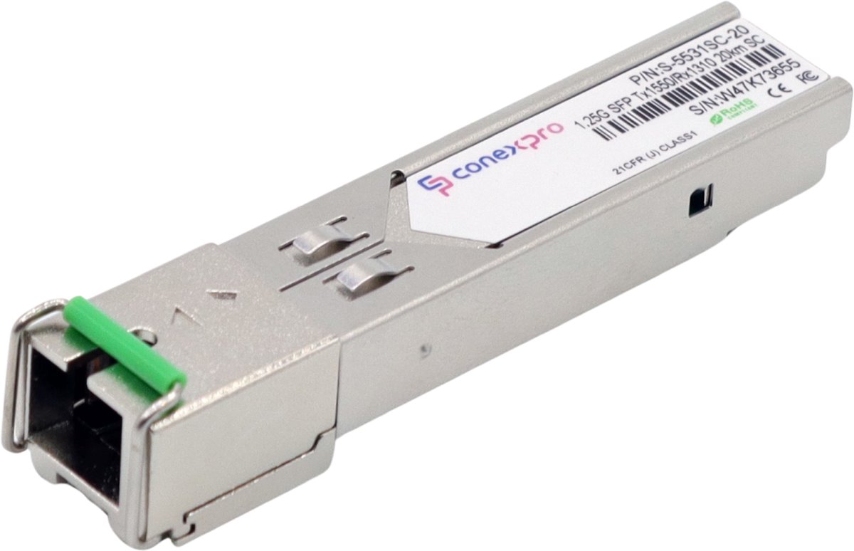 Conexpro 1.25G SFP optical module, WDM/BiDi, SM, Tx1550/Rx1310nm, 20km, 1x SC, DDM
