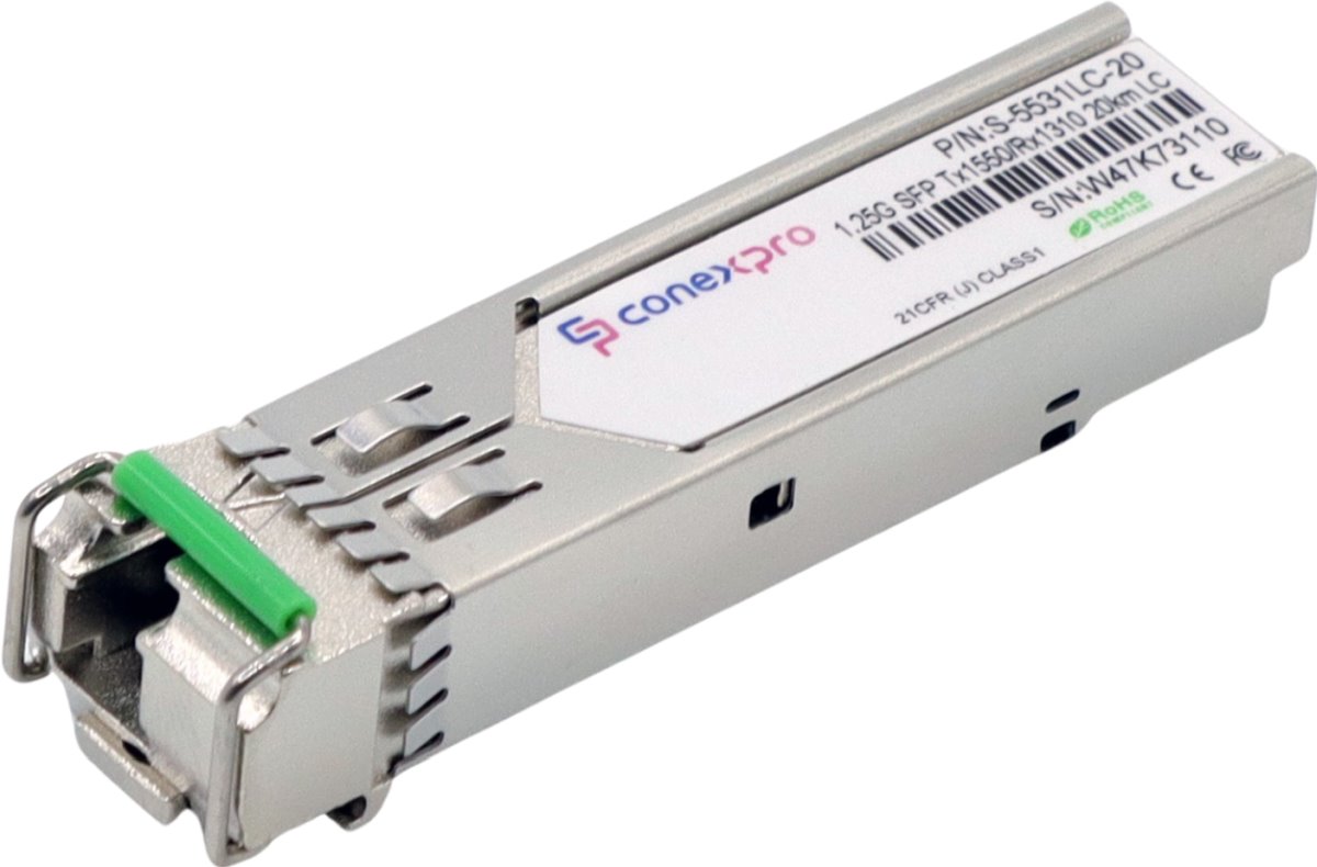Conexpro 1.25G SFP optical module, WDM/BiDi, SM, Tx1550/Rx1310nm, 20km, 1x LC, DDM