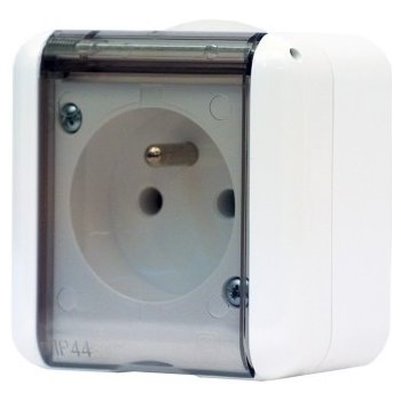 Electrical socket with transparent cover, IP44, white