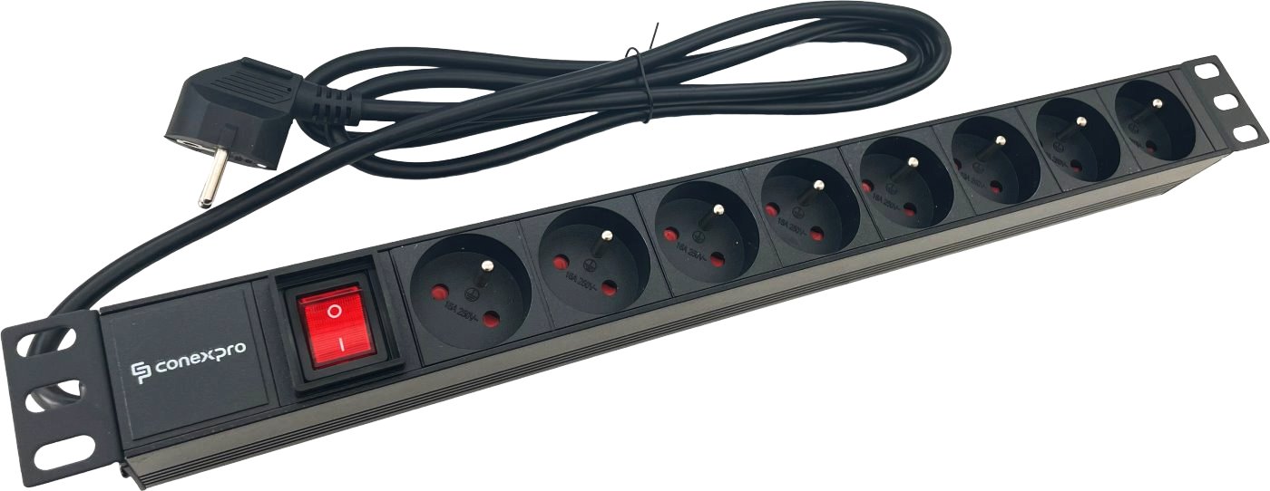 Conexpro 19" distribution panel 8x 230V FR, 16A, 1.4m, black
