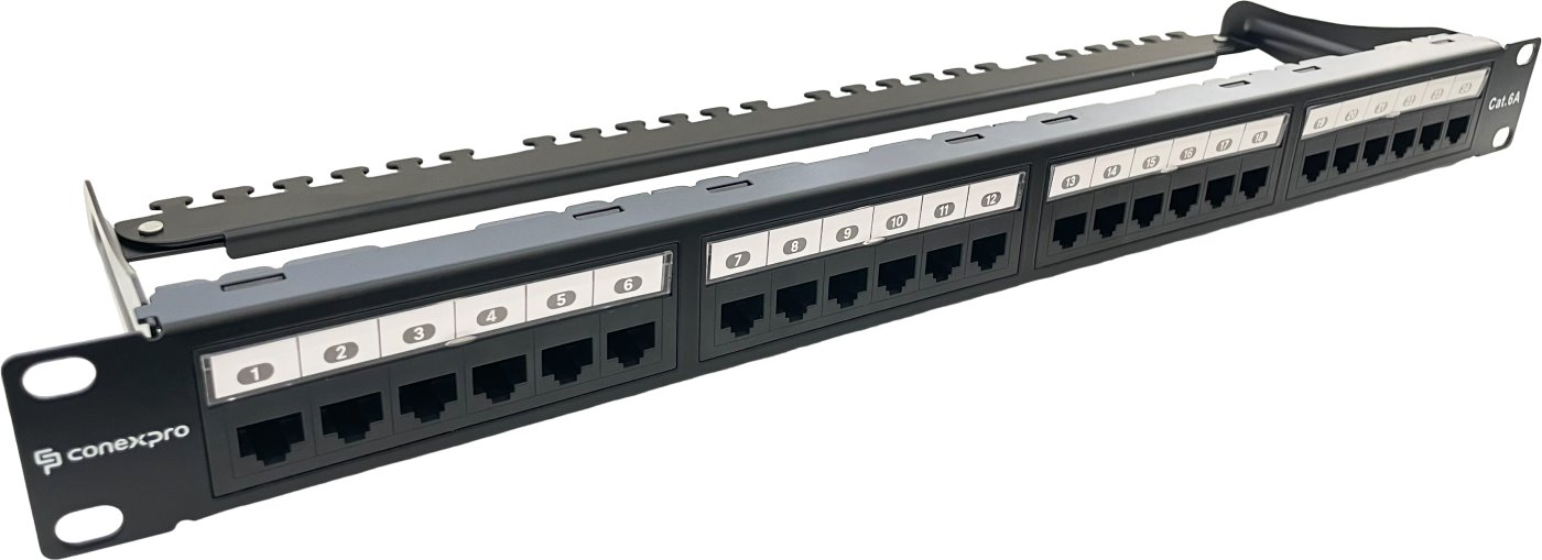 Conexpro 19" patch panel UTP, CAT6A, 24 ports, 1U