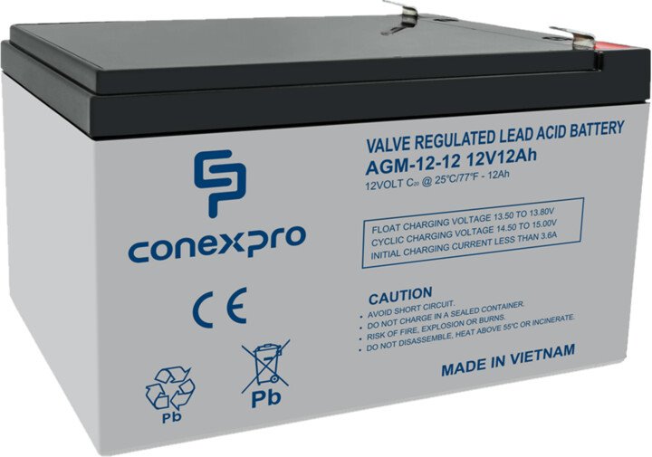 Conexpro batery AGM 12V, 12Ah, lifetime 5 years, Faston 6,3