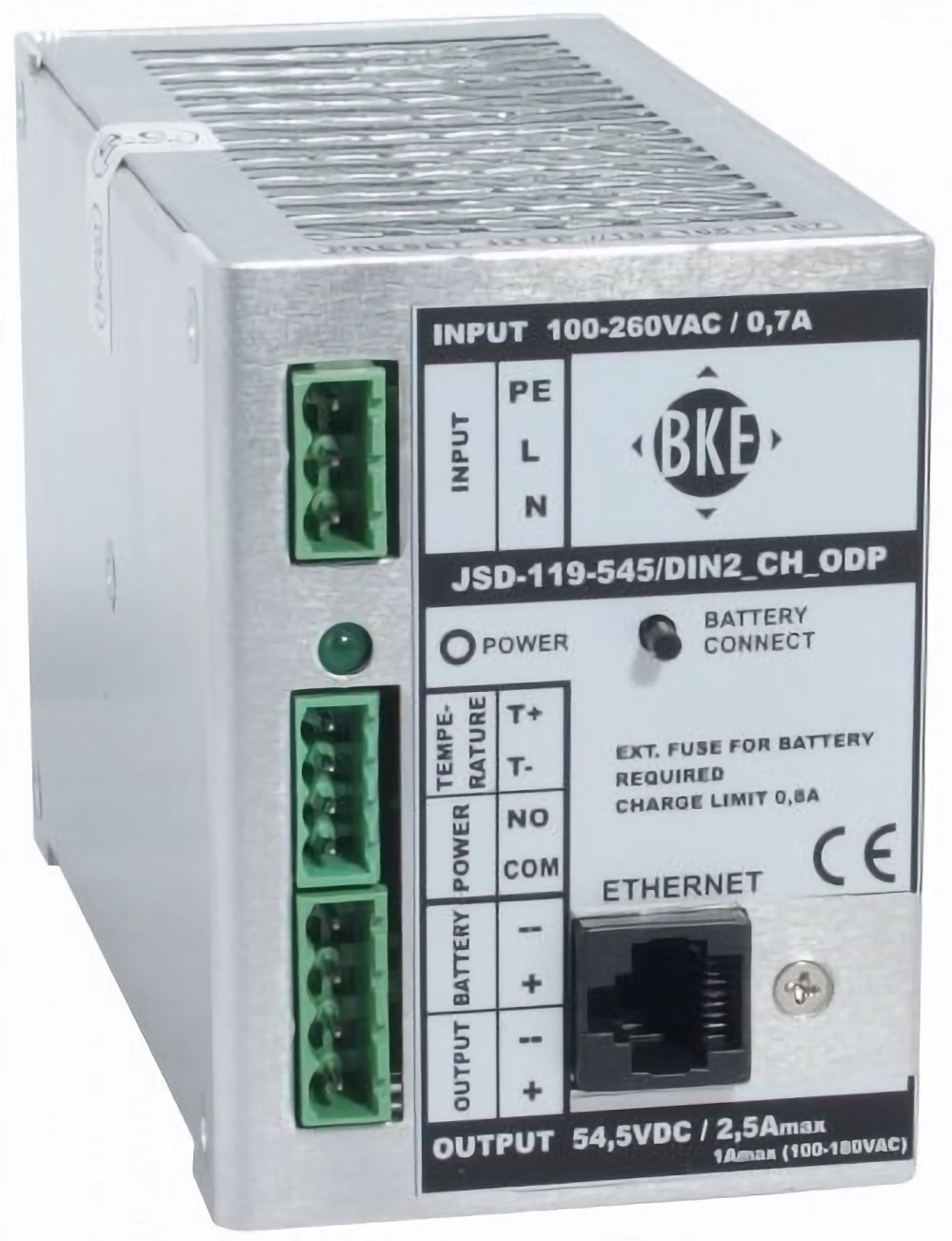 BKE power supply with backup and management for DIN rail JSD-119-545/DIN2_CH_ODP, 119W, 54.5V, LAN