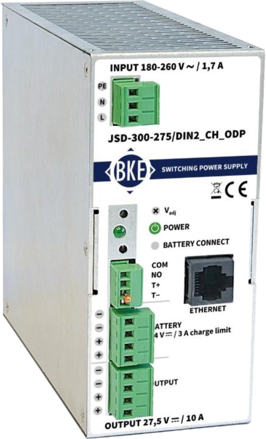 BKE power supply with backup and management for DIN rail JSD-300-275/DIN2_CH_ODP, 275W, 27.5V, LAN