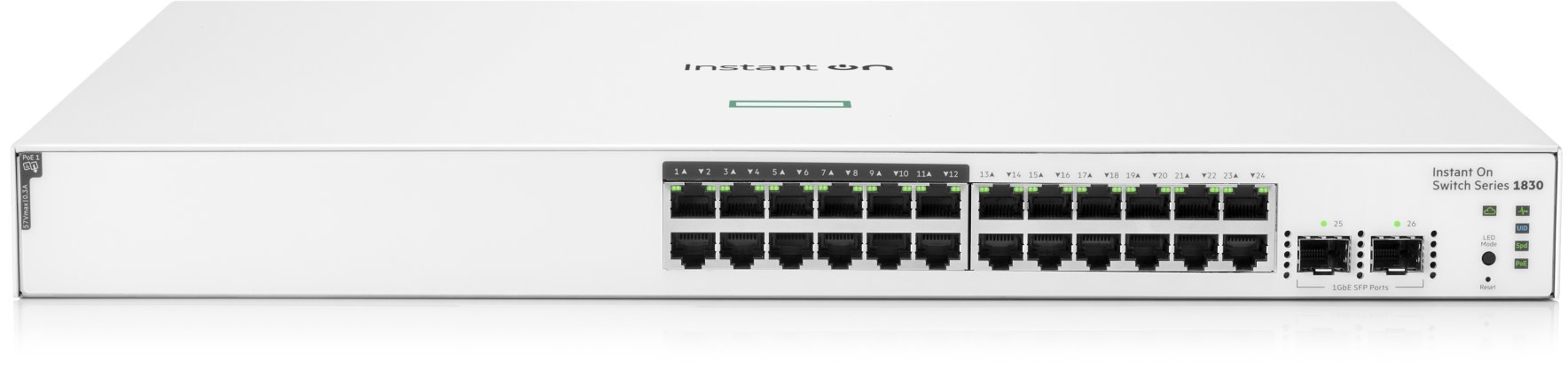 Hewlett Packard Enterprise Aruba Instant On 1830 24G 12p Class4 PoE 2SFP 195W Managed L2 Gigabit Ethernet (10/100/1000) Power over Ethernet (PoE) 1U