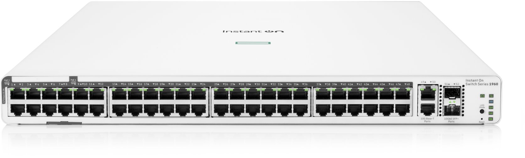 Hewlett Packard Enterprise Aruba Instant On 1960 48G 40p Class4 8p Class6 PoE 2XGT 2SFP+ 600W Managed L2+ Gigabit Ethernet (10/100/1000) Power over Ethernet (PoE) 1U White