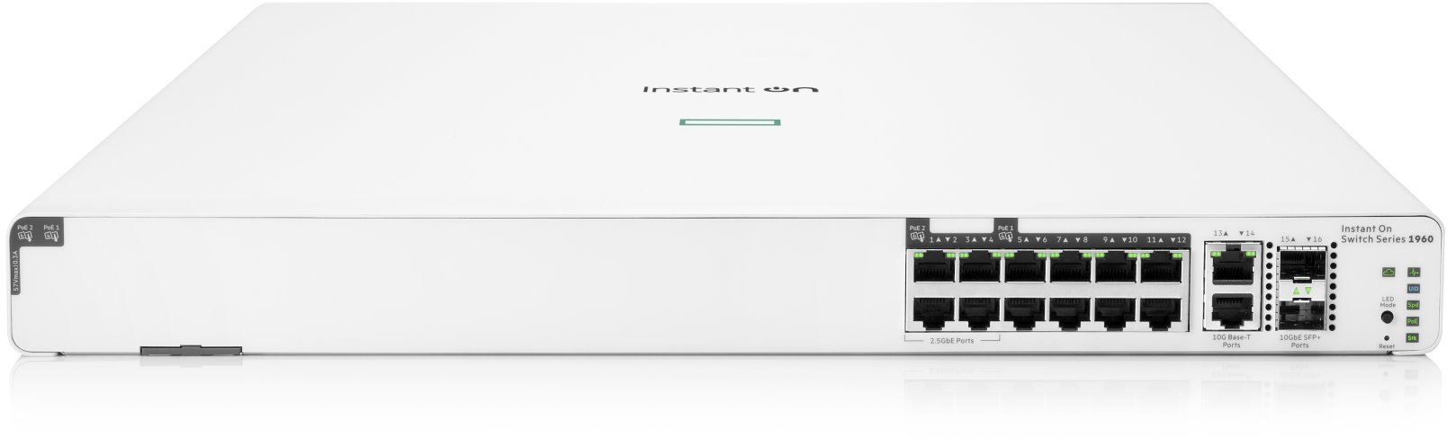 HPE Aruba Instant On 1960 8p 1G Class 4 4p SR1G/2.5G Class 6 PoE 2p 10GBASE-T 2p SFP+ 480W Managed Gigabit Ethernet (10/100/1000) Power over Ethernet (PoE) 1U