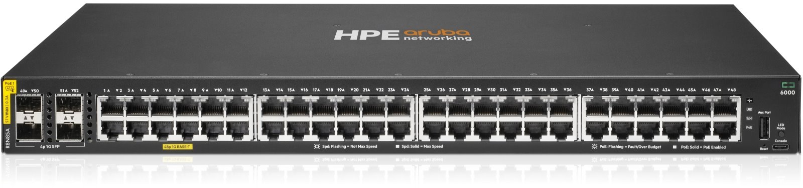 Hewlett Packard Enterprise Aruba 6000 48G Class4 PoE 4SFP 370W Managed L3 Gigabit Ethernet (10/100/1000) Power over Ethernet (PoE) 1U