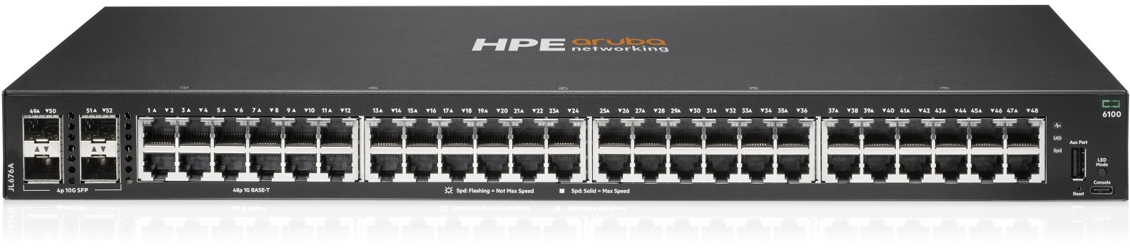 Hewlett Packard Enterprise Aruba 6100 48G 4SFP+ Managed L3 Gigabit Ethernet (10/100/1000) 1U Black