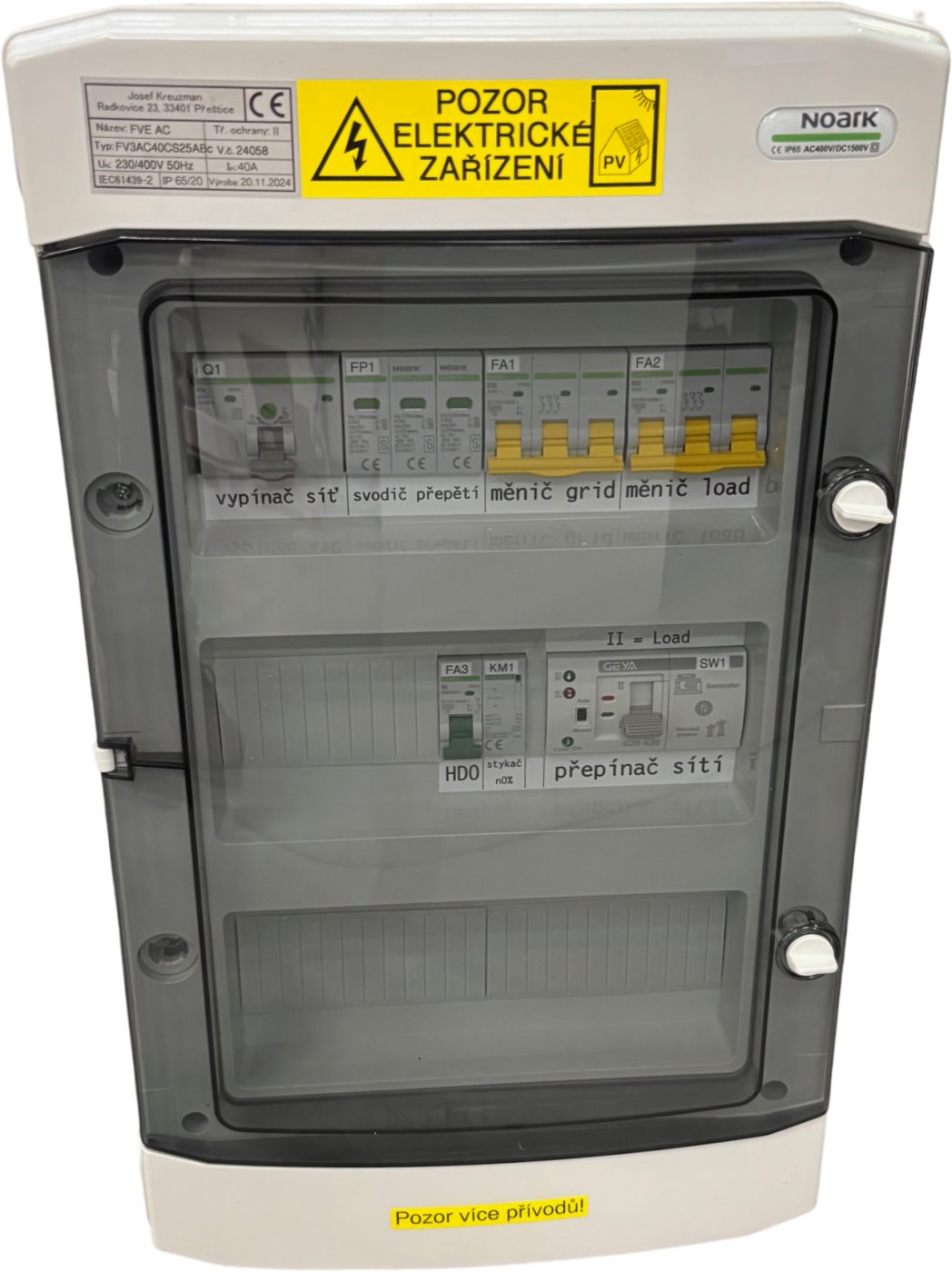 Electrical distribution box FV3AC40CS25ABc. 3-phase, AC, 10KW, automatic mains and backup switch
