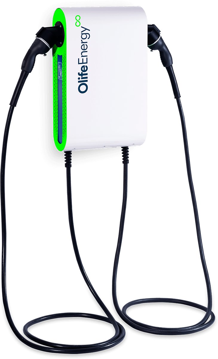 OlifeEnergy DoubleBox CLOUD, charging station with two straight cables, 2x 22kW