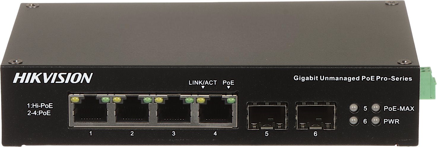 Hikvision DS-3T0506HP-E/HS Harsh PoE switch, 4x PoE, 65W