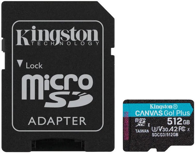 Kingston Technology 512GB microSDXC Canvas Go Plus Gen4 200MB/s A2 U3 V30 Card + Adapter