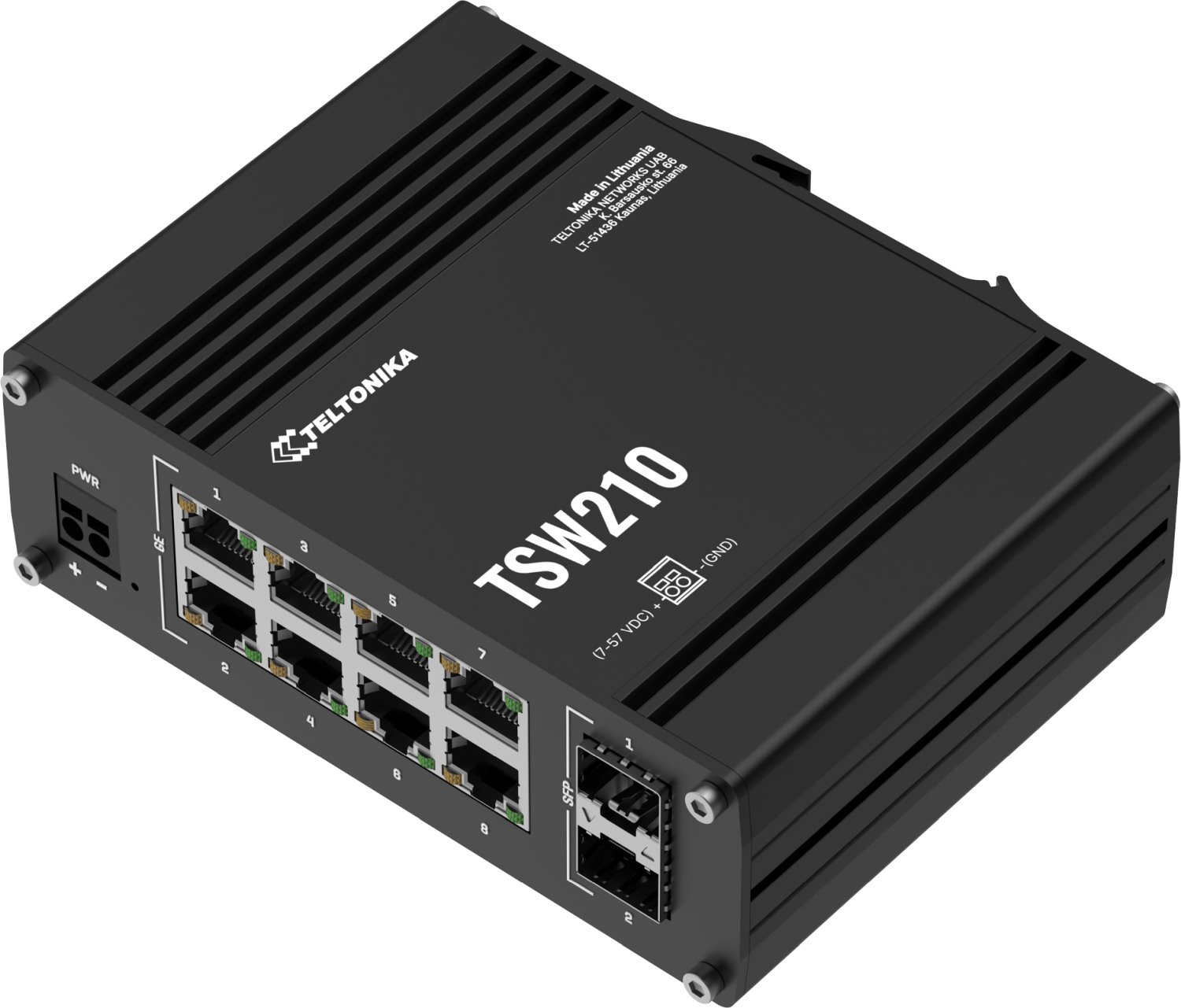 Teltonika TSW210 Průmyslový switch bez managementu, 8x GLAN, 2x SFP, černý